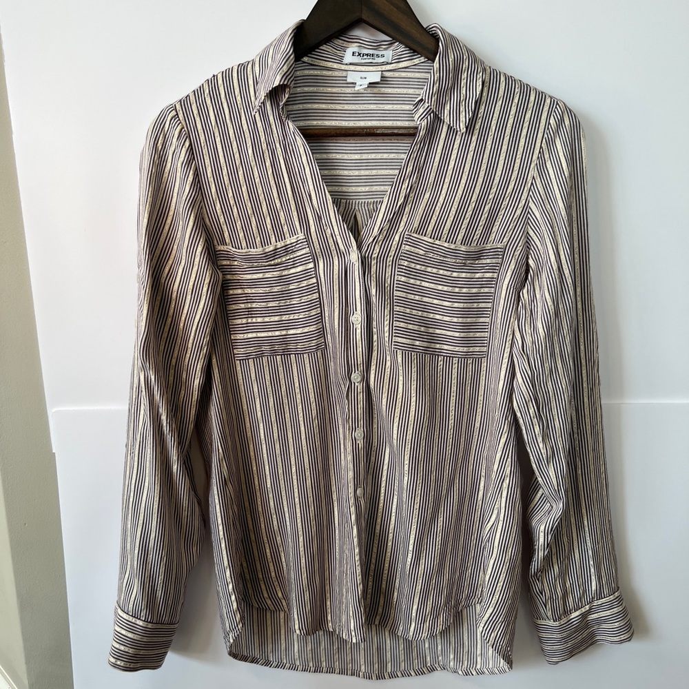 EXPRESS Women Slim Fit Portofino Long Sleeve Shirt | S